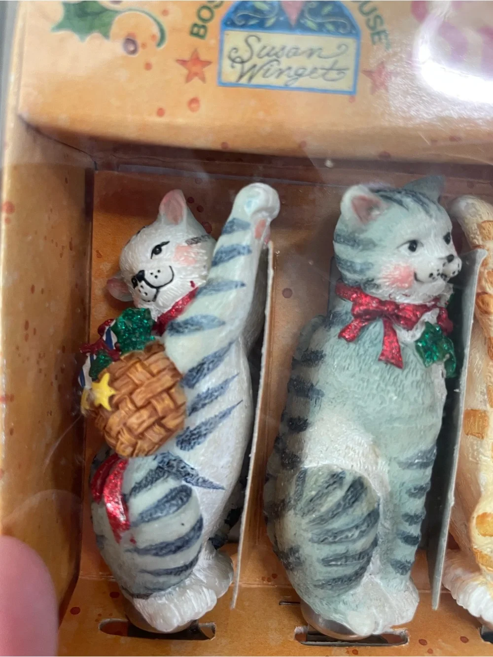 Vintage Boston Warehouse Christmas Cat Spreader Knife Set Susan Winget 4pc New